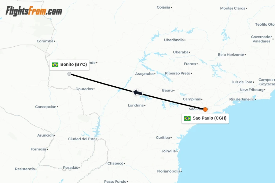Flights from Sao Paulo to Bonito route map