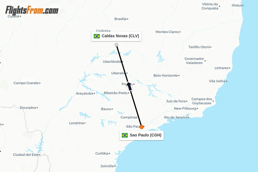 Flights from Sao Paulo to Caldas Novas route map