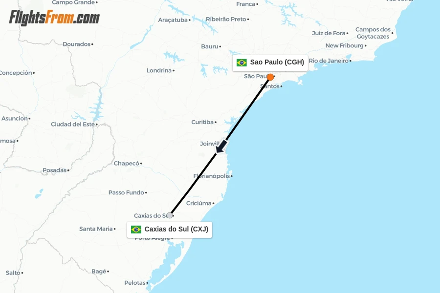 Flights from Sao Paulo to Caxias do Sul route map