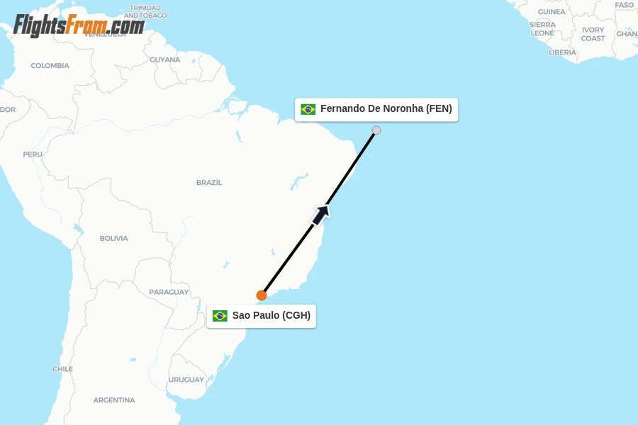 Flights from Sao Paulo to Fernando De Noronha route map