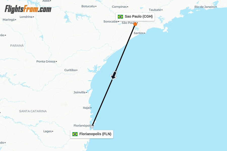 Flights from Sao Paulo to Florianopolis route map