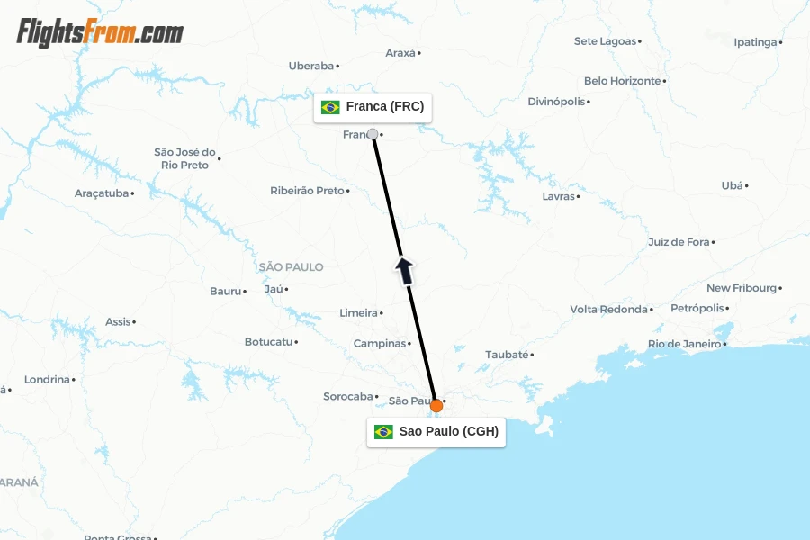 Flights from Sao Paulo to Franca route map