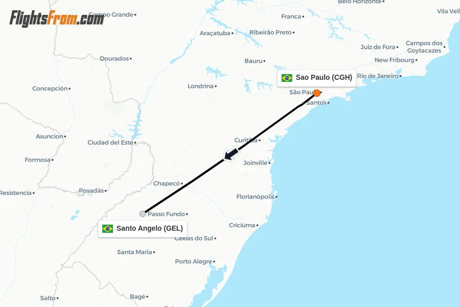 Flights from Sao Paulo to Santo Angelo route map