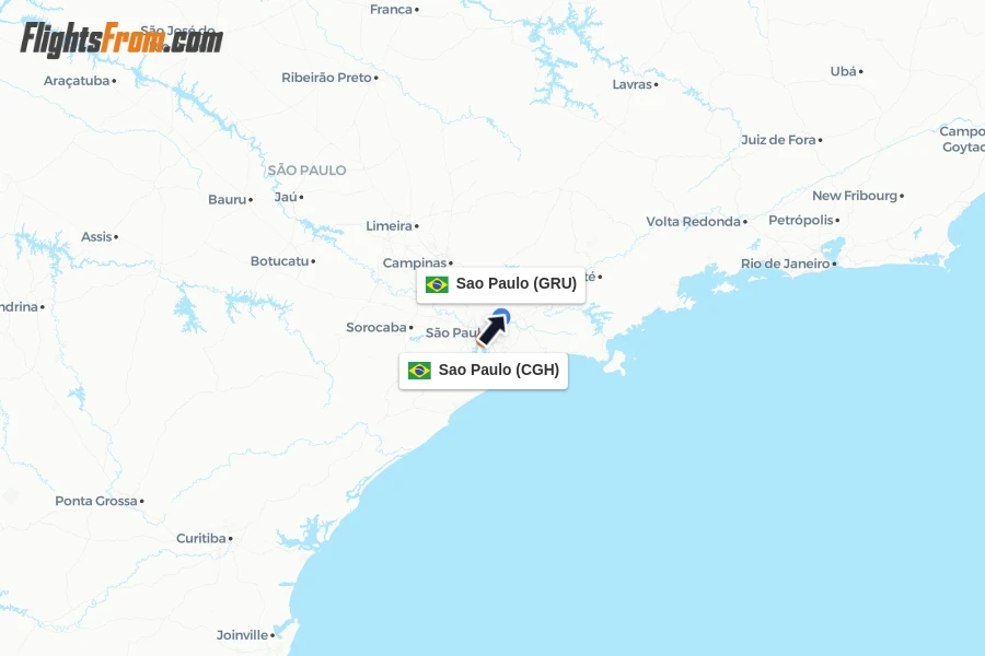 Flights from Sao Paulo to Sao Paulo route map