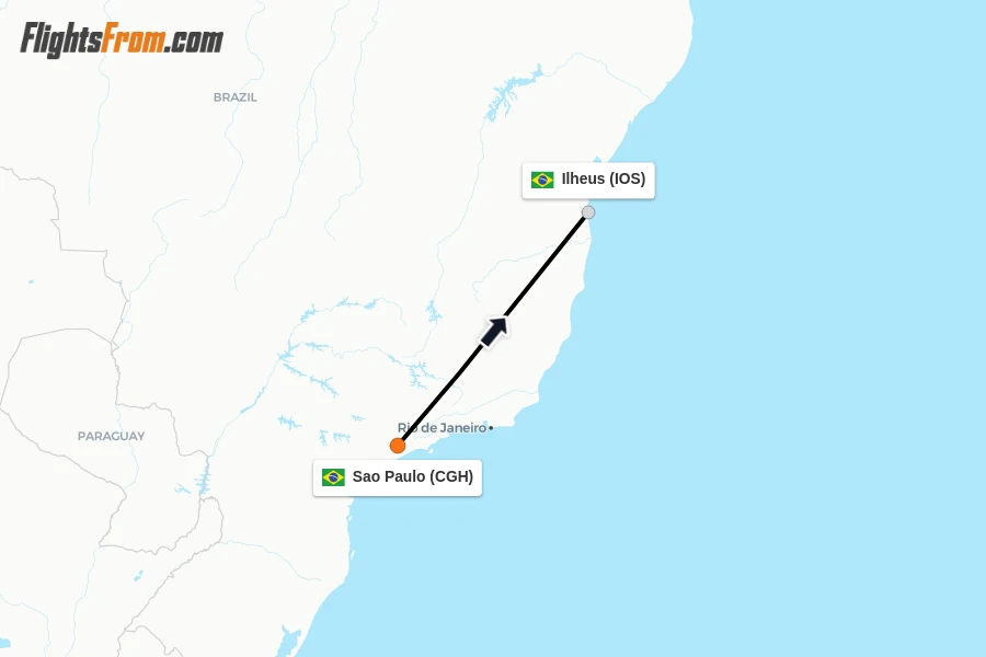 Flights from Sao Paulo to Ilheus route map