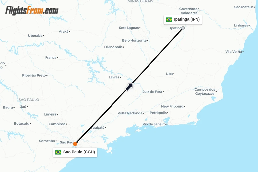 Flights from Sao Paulo to Ipatinga route map