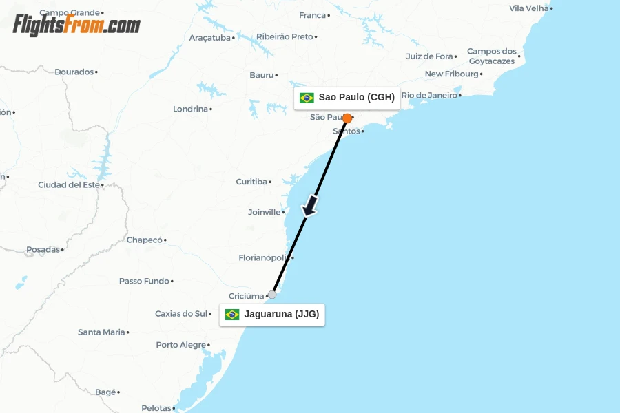 Flights from Sao Paulo to Jaguaruna route map