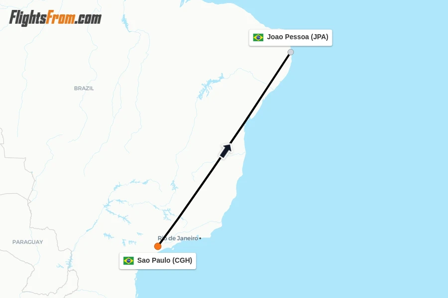 Flights from Sao Paulo to Joao Pessoa route map