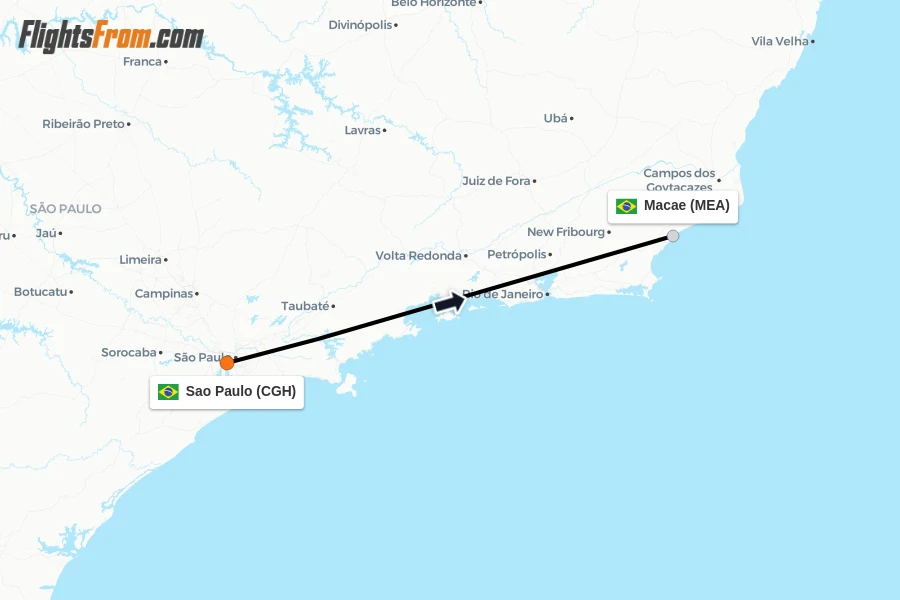 Flights from Sao Paulo to Macae route map