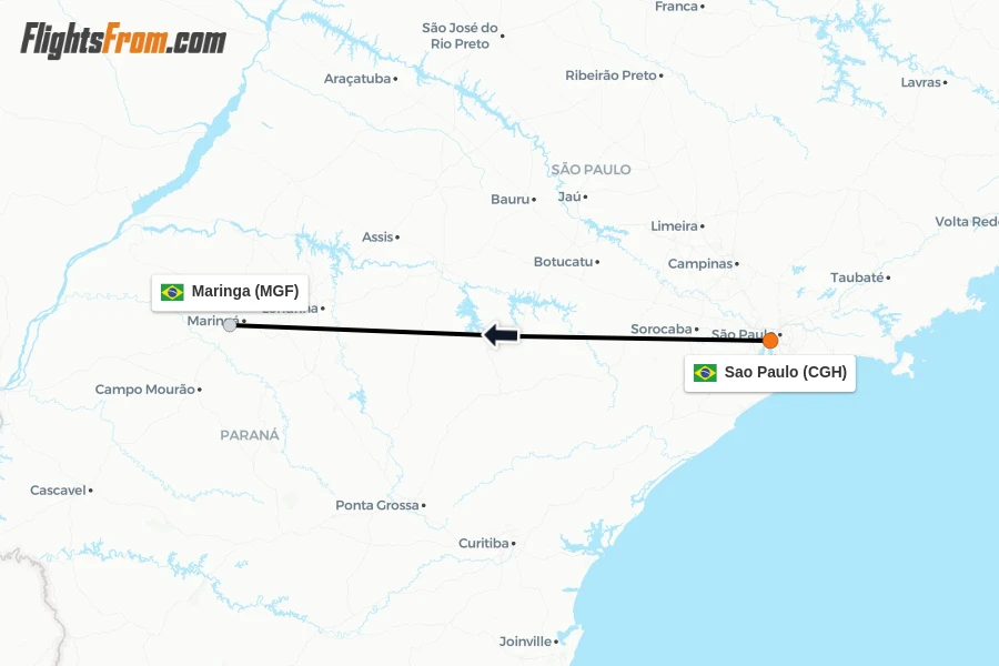 Flights from Sao Paulo to Maringa route map