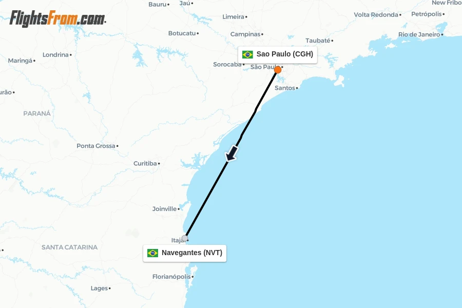 Flights from Sao Paulo to Navegantes route map