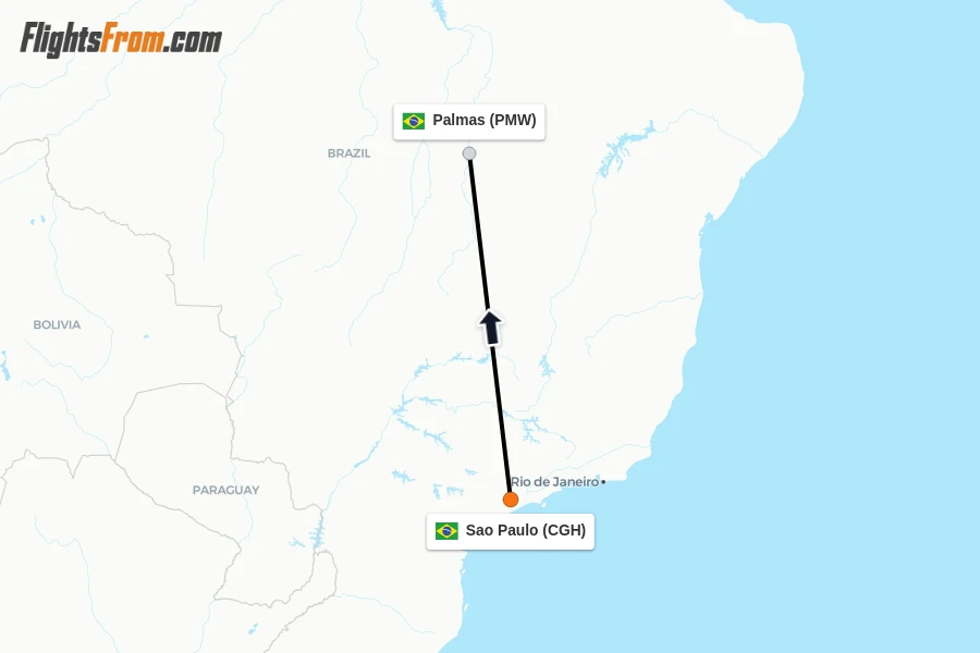Flights from Sao Paulo to Palmas route map