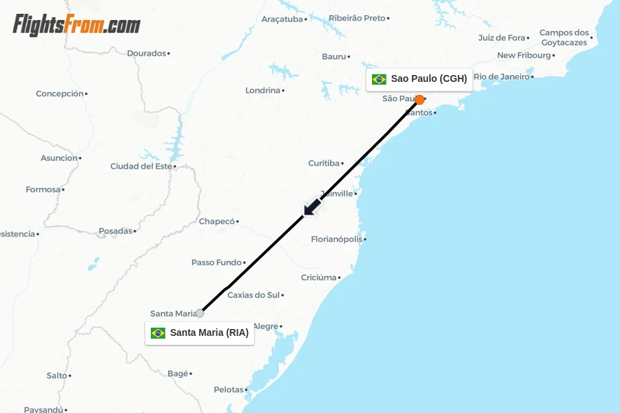 Flights from Sao Paulo to Santa Maria route map