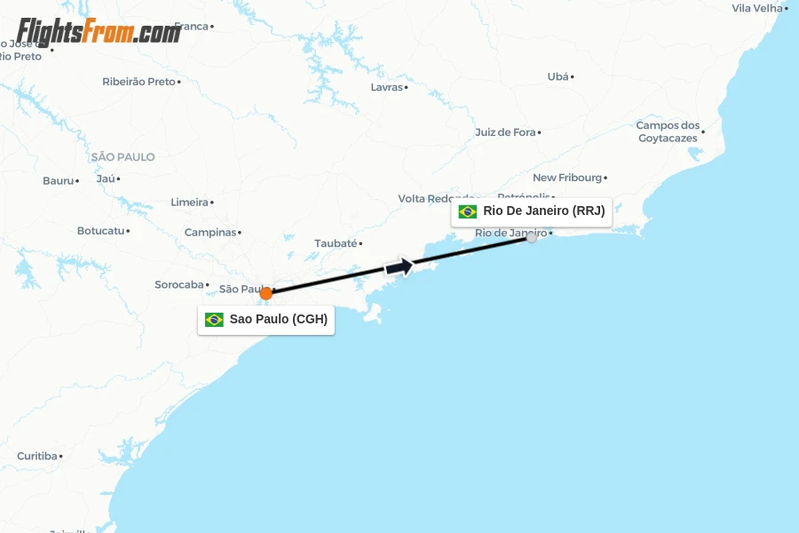 Flights from Sao Paulo to Rio De Janeiro route map