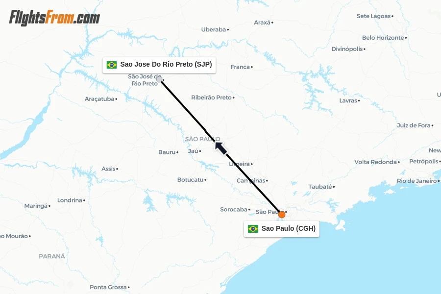 Flights from Sao Paulo to Sao Jose Do Rio Preto route map