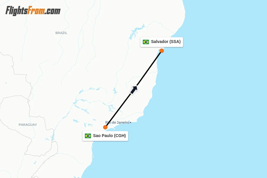 Flights from Sao Paulo to Salvador route map
