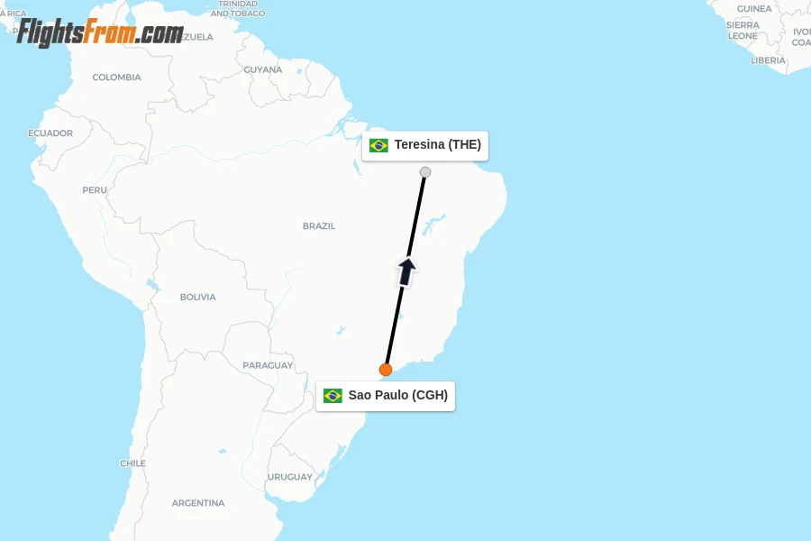 Flights from Sao Paulo to Teresina route map