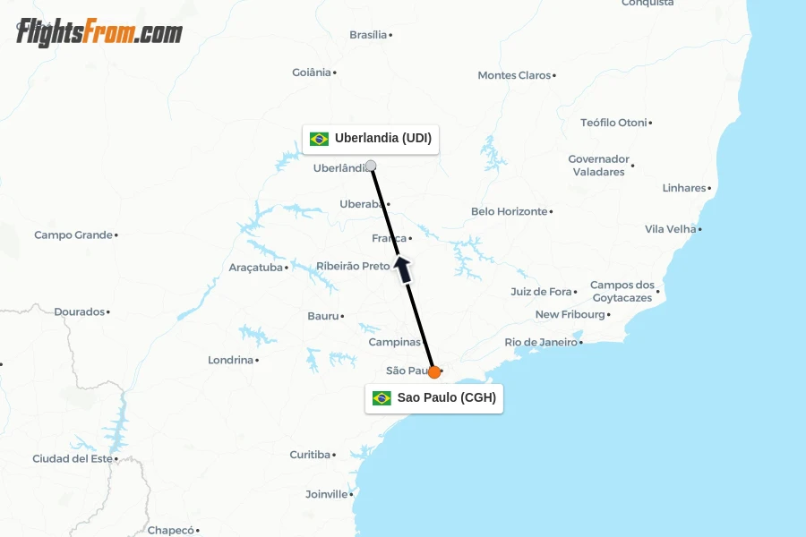 Flights from Sao Paulo to Uberlandia route map