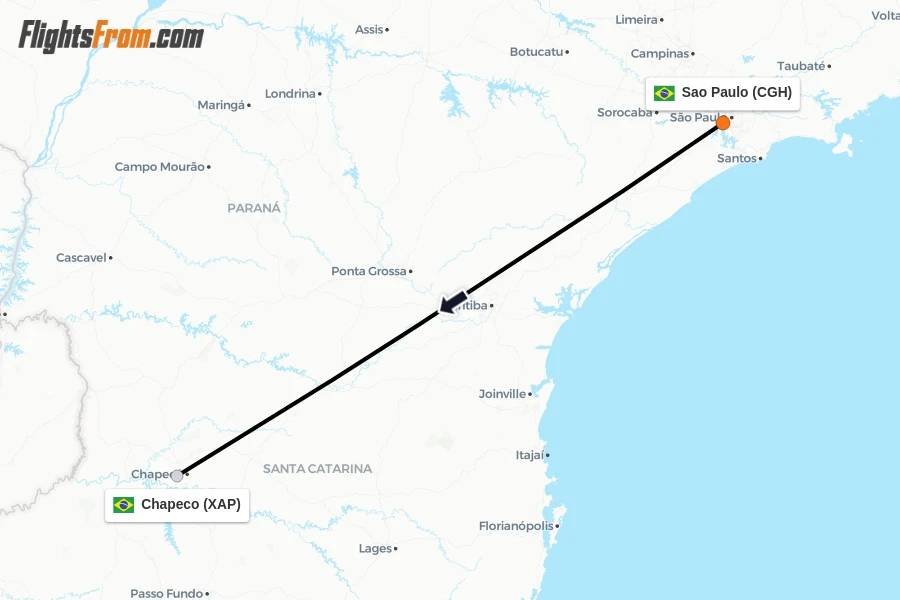 Flights from Sao Paulo to Chapeco route map