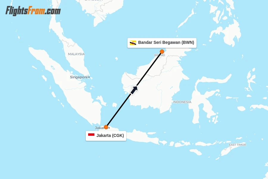 Flights from Jakarta to Bandar Seri Begawan route map