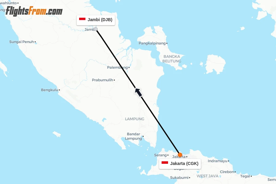 Flights from Jakarta to Jambi route map