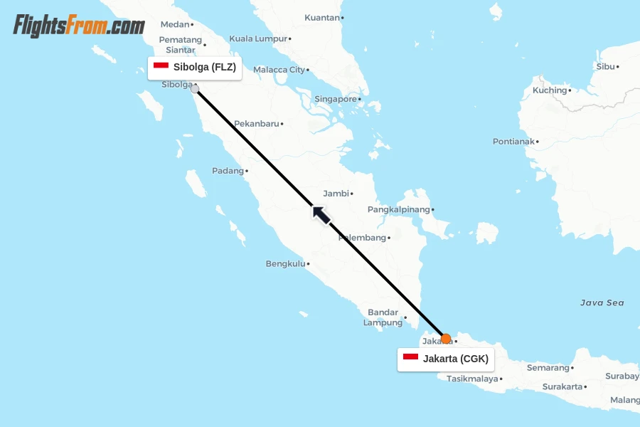 Flights from Jakarta to Sibolga route map