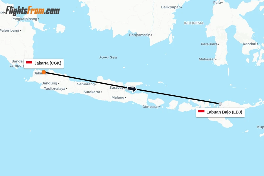 Flights from Jakarta to Labuan Bajo route map