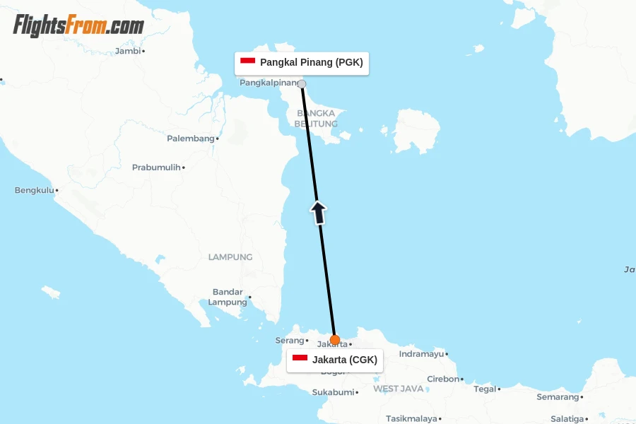 Flights from Jakarta to Pangkal Pinang route map