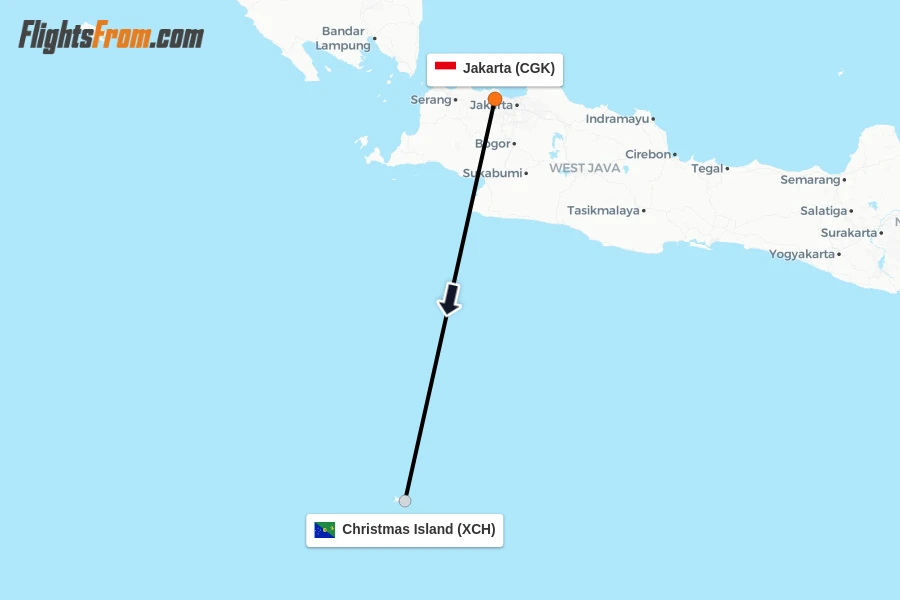 Flights from Jakarta to Christmas Island route map