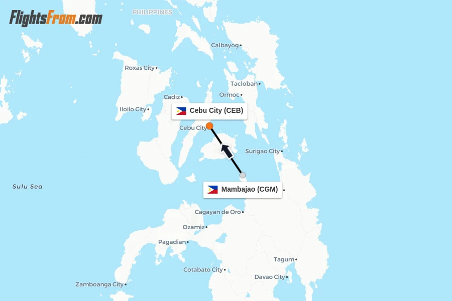 Flights from Mambajao to Cebu City route map