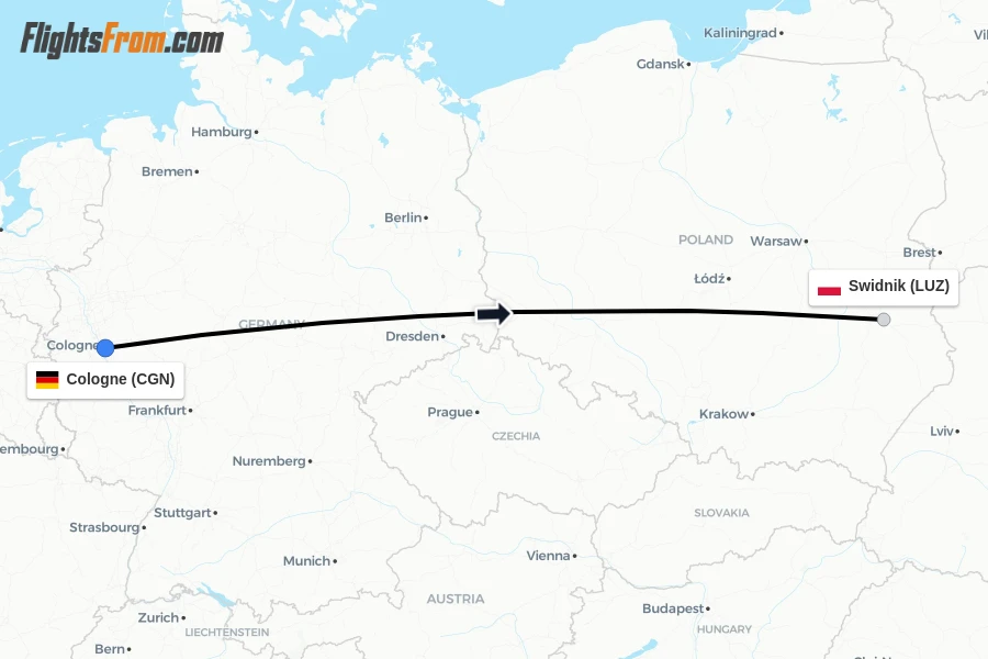Flights from Cologne to Swidnik route map
