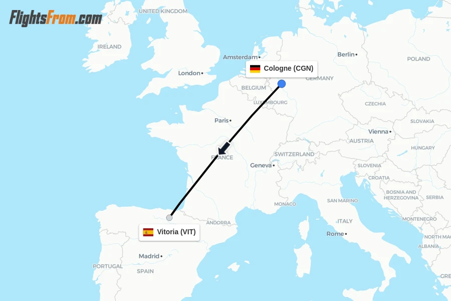 Flights from Cologne to Vitoria route map