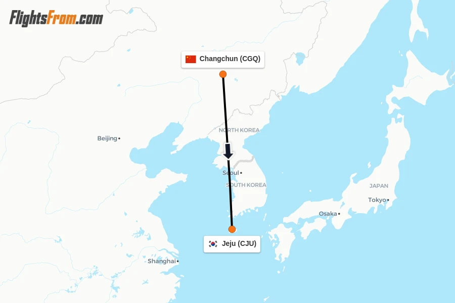 Flights from Changchun to Jeju route map