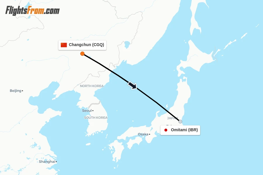 Flights from Changchun to Omitami route map