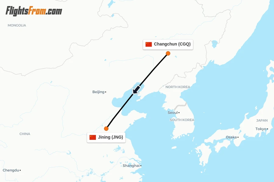 Flights from Changchun to Jining route map