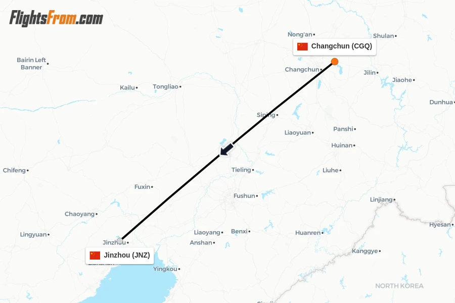 Flights from Changchun to Jinzhou route map
