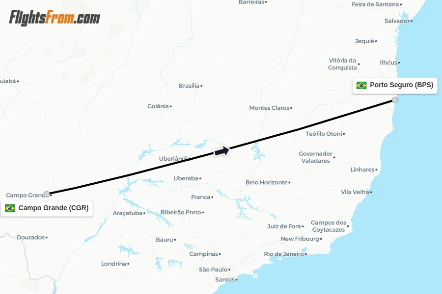 Flights from Campo Grande to Porto Seguro route map
