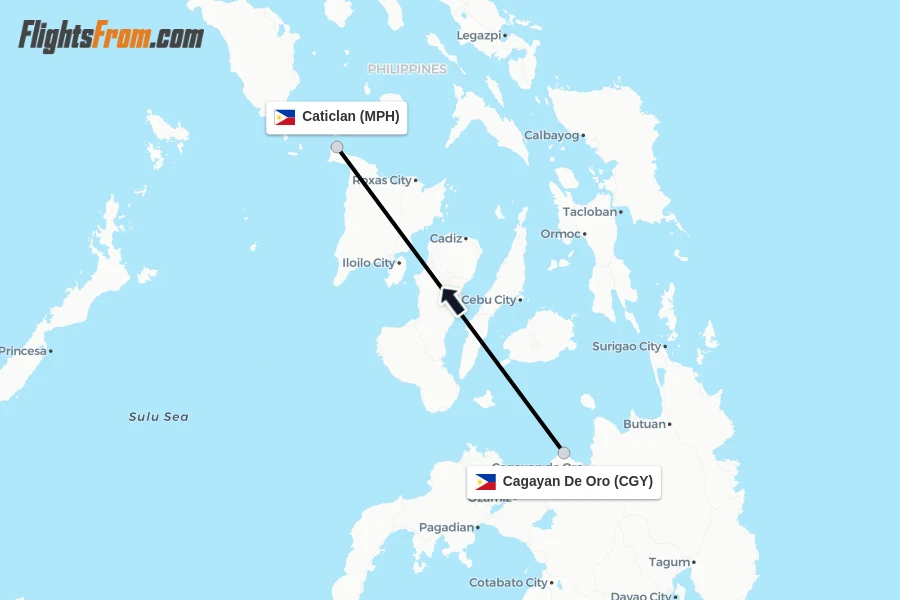 Flights from Cagayan De Oro to Caticlan route map