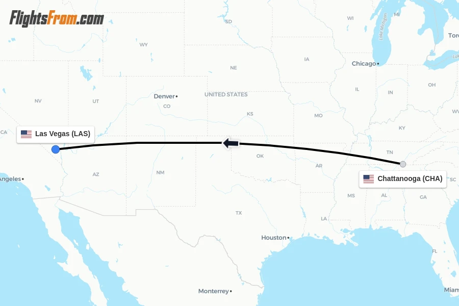 Flights from Chattanooga to Las Vegas route map