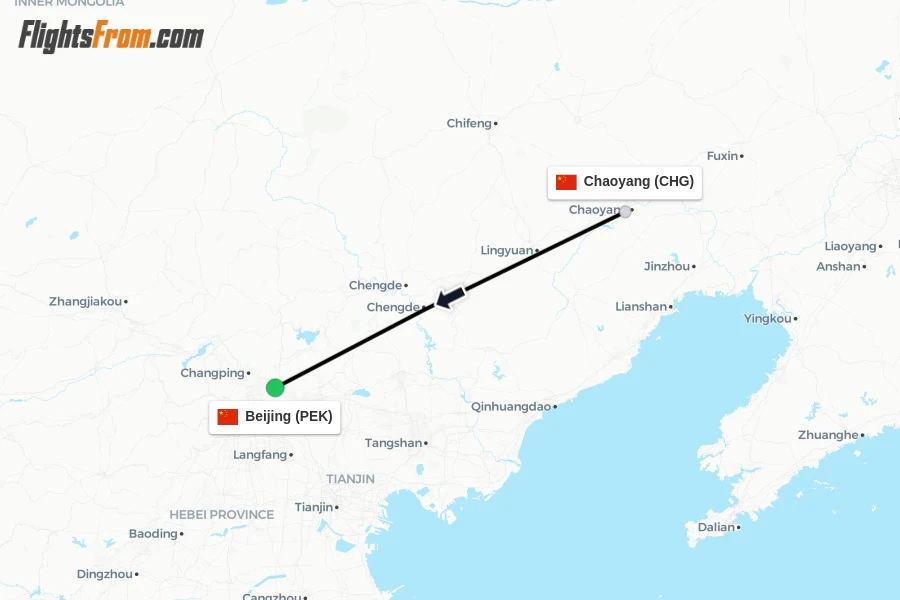 Flights from Chaoyang to Beijing route map