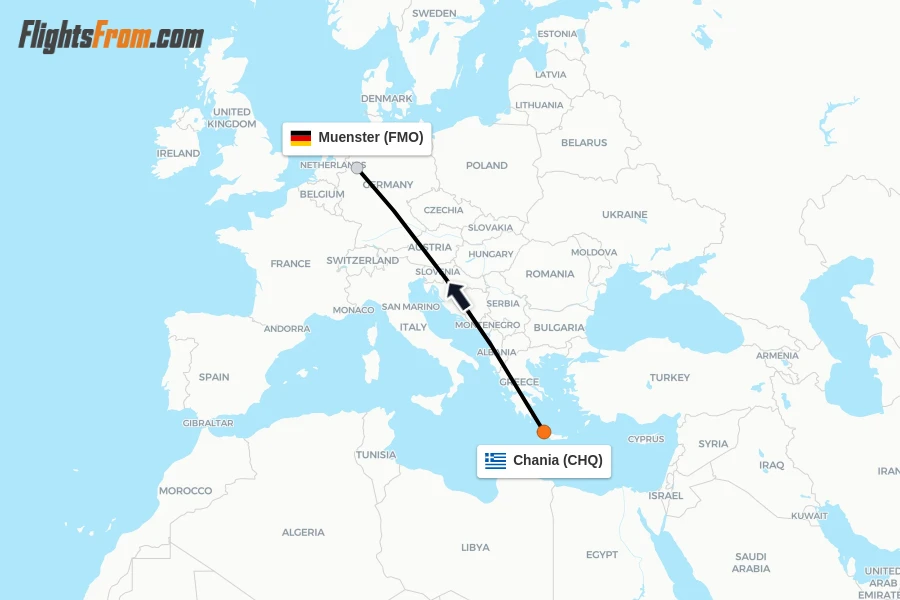 Flights from Chania to Muenster route map
