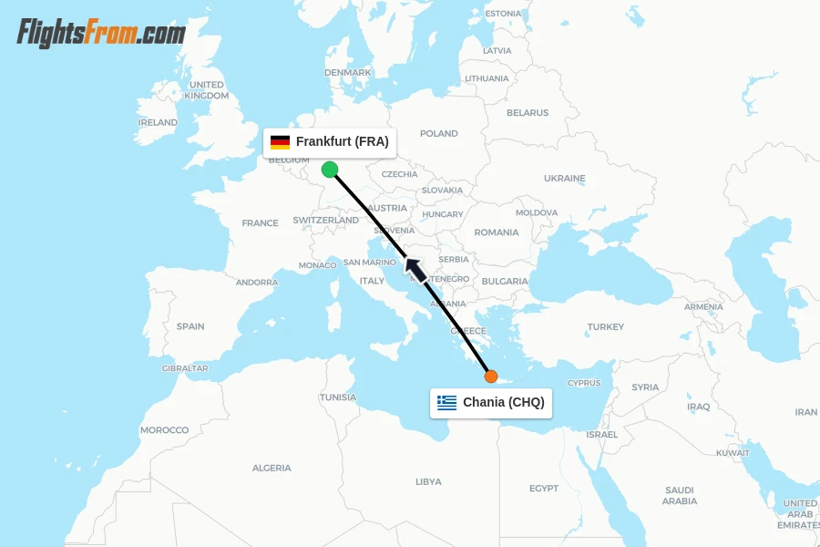 Flights from Chania to Frankfurt route map