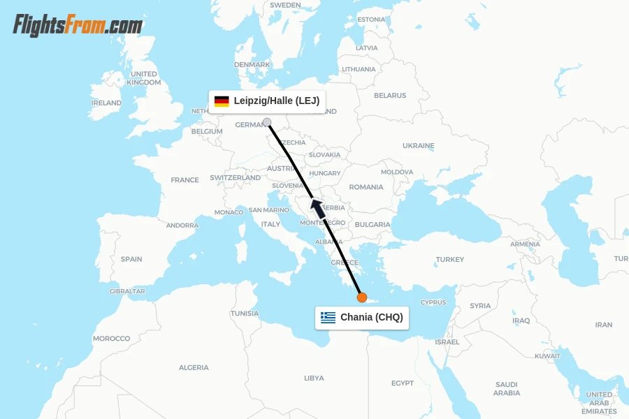 Flights from Chania to Leipzig/Halle route map
