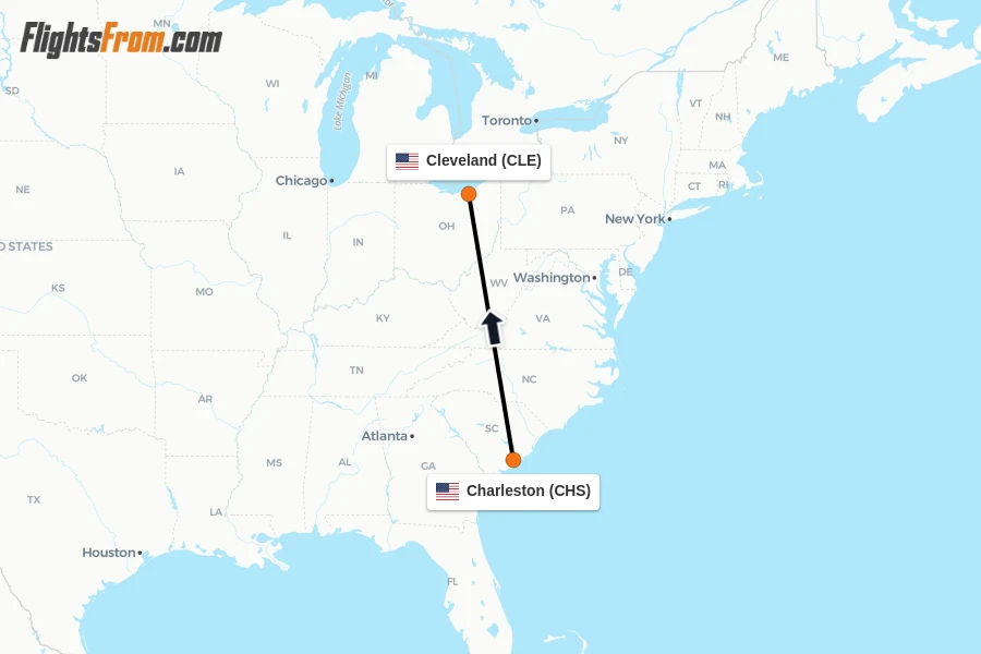 Flights from Charleston to Cleveland route map