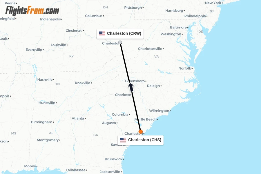 Flights from Charleston to Charleston route map