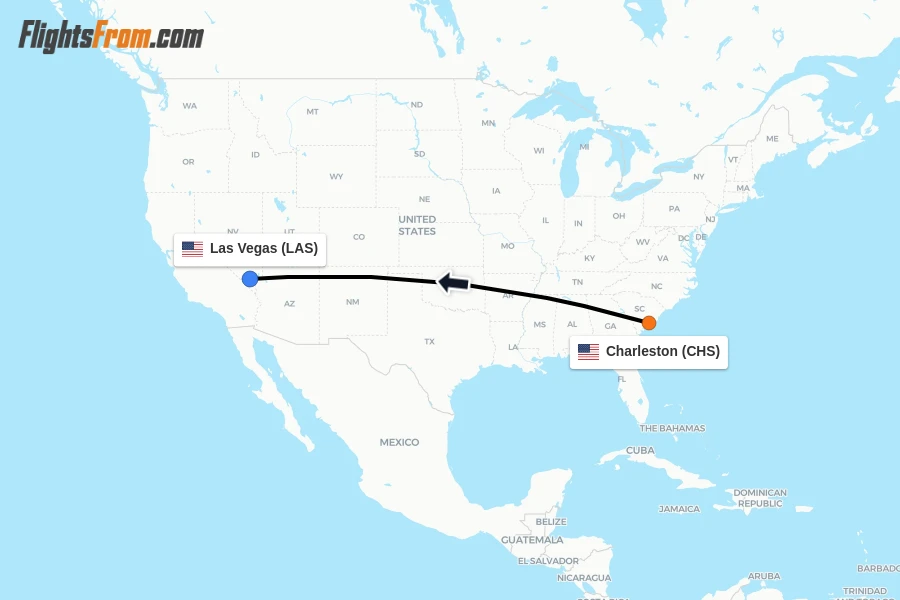 Flights from Charleston to Las Vegas route map
