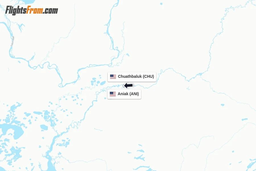 Flights from Chuathbaluk to Aniak route map