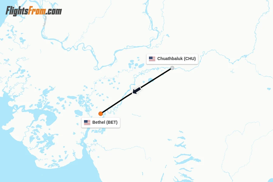 Flights from Chuathbaluk to Bethel route map