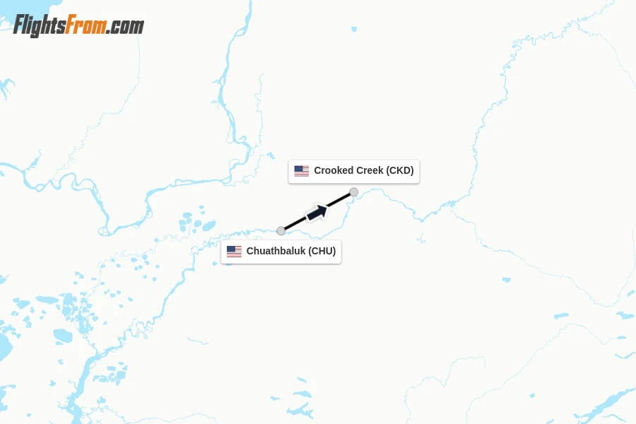 Flights from Chuathbaluk to Crooked Creek route map