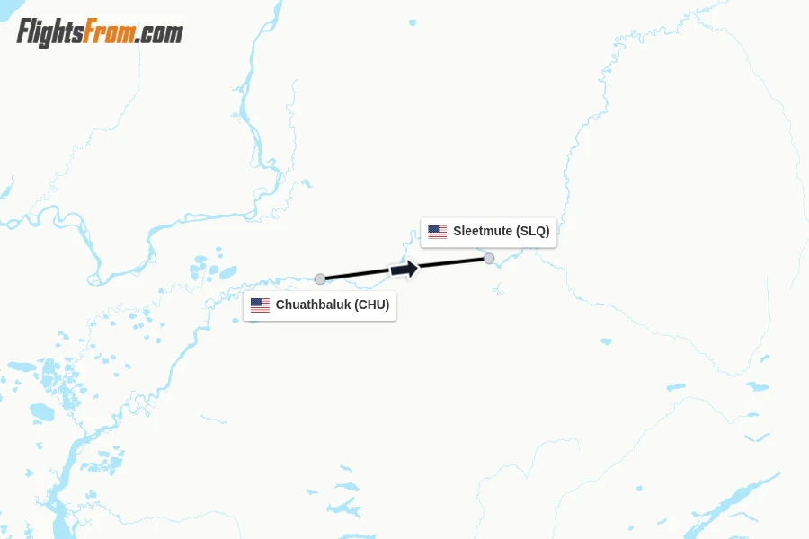 Flights from Chuathbaluk to Sleetmute route map